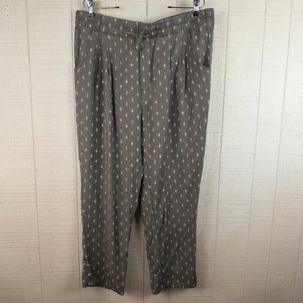 Garnet Hill Pull On Pants Tencel Lyocell Boho Print Olive Green
